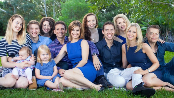 The Benhayon Family (Back L-R) - Emmalee Benhayon, Michael Benhayon, Natalie Benhayon, Serge Benhayon, Miranda Benhayon, Simone Benhayon, Curtis Benhayon, Deborah Benhayon, Isabella Benhayon, Clayton Lloyd. Front (L-R): Ericah Benhayon, Caitlyn Benhayon